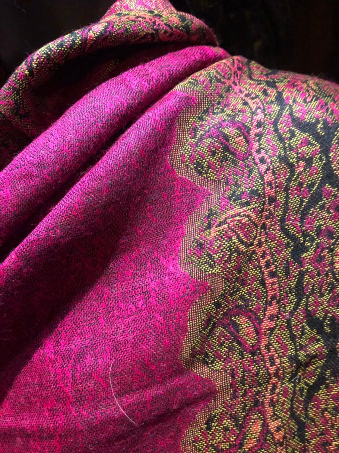 Vintage Fushia Paisley Brocade Pashmina Scarf Wrap