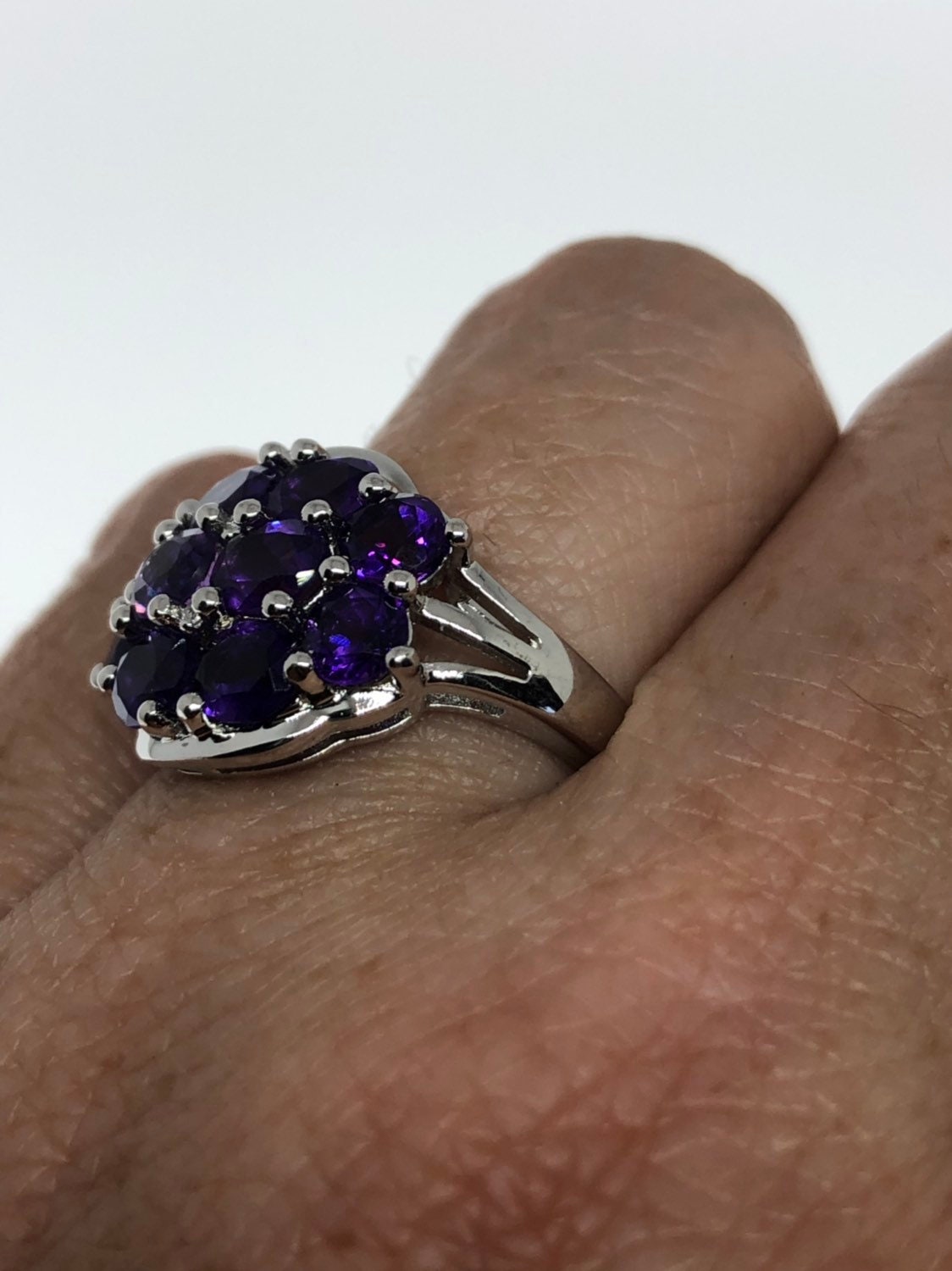 Vintage Handmade Deep Purple Genuine Amethyst Setting 925 Sterling Silver Gothic Ring