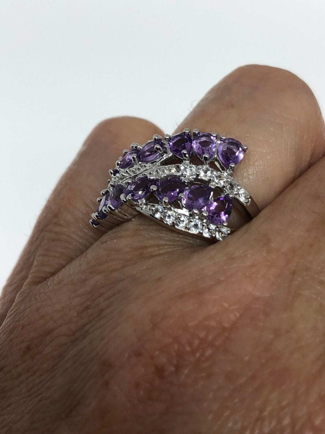 Vintage Handmade Deep Purple Genuine Amethyst Setting 925 Sterling Silver Gothic Ring