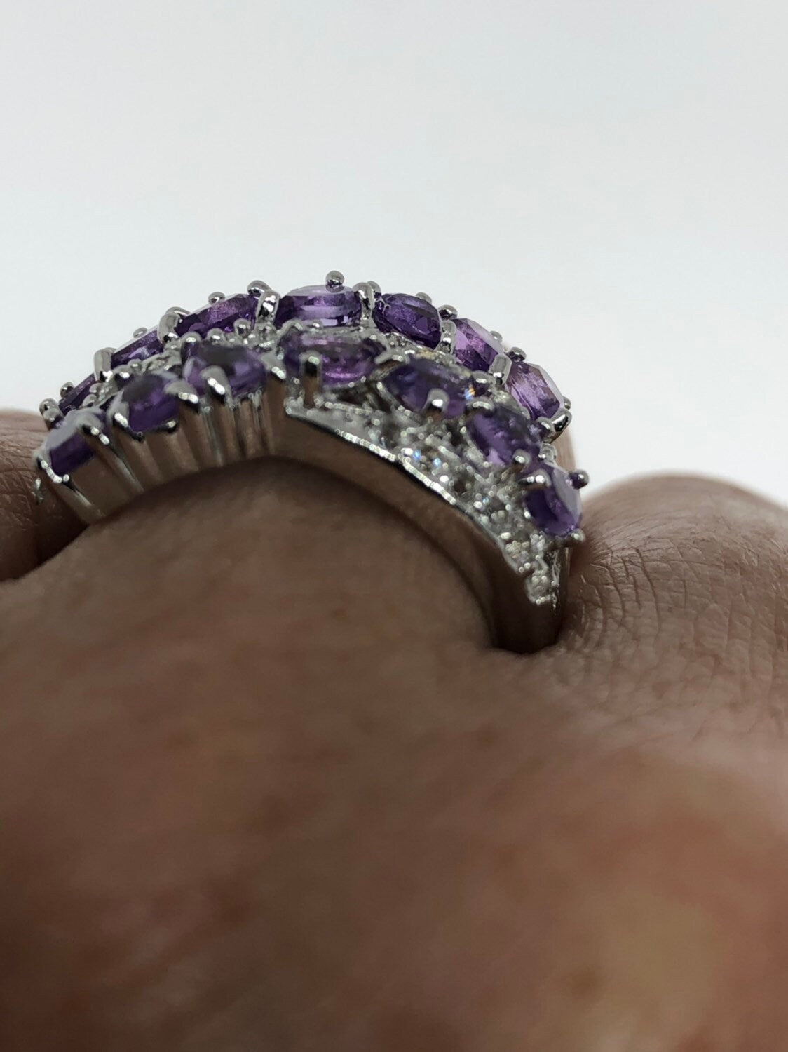 Vintage Handmade Deep Purple Genuine Amethyst Setting 925 Sterling Silver Gothic Ring