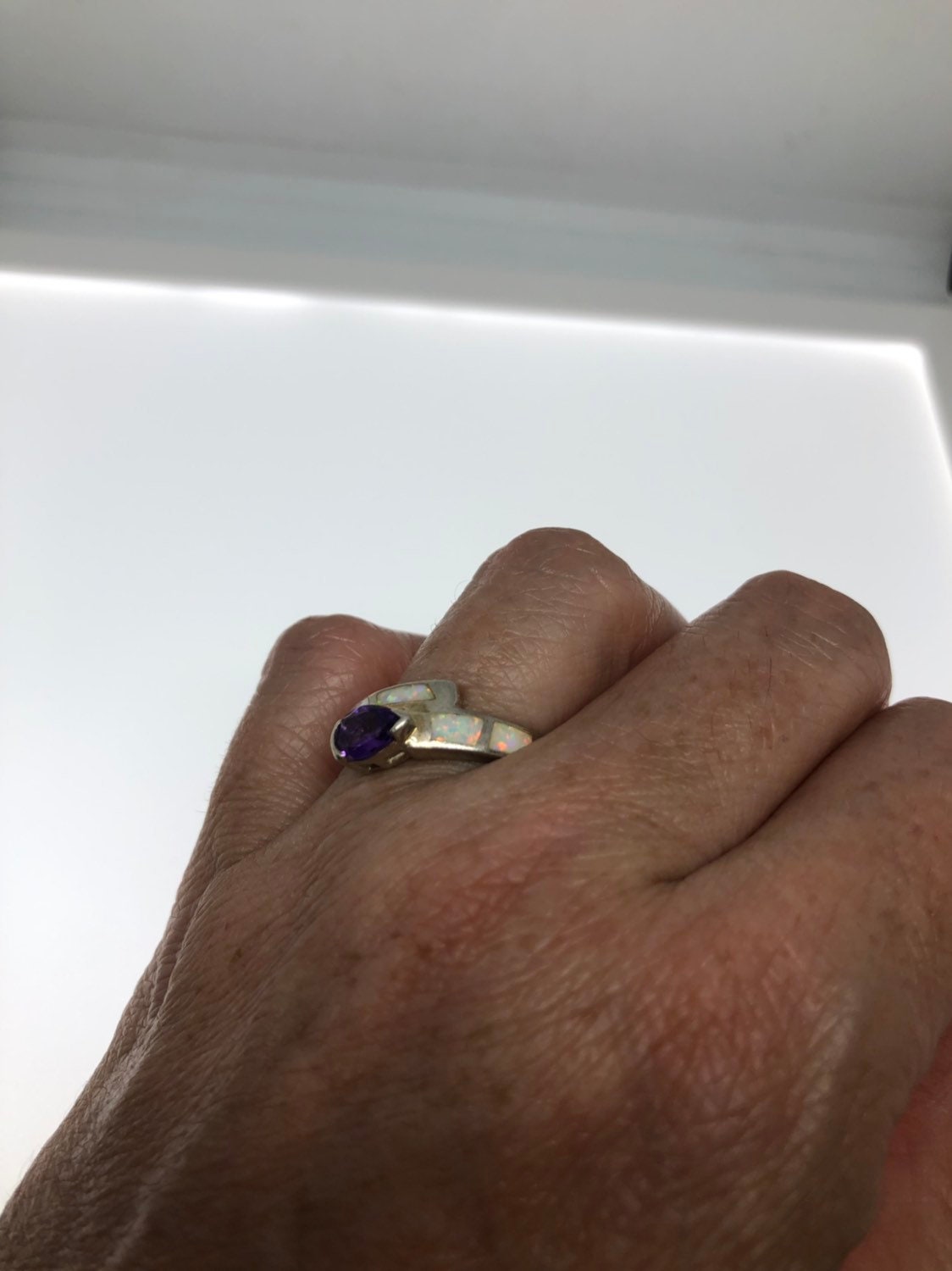 Vintage Handmade Genuine Purple Amethyst Opal 925 Sterling Silver Gothic Ring