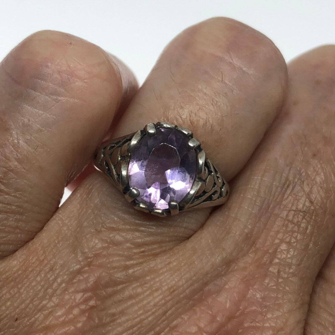 Vintage Handmade Deep Purple Genuine Amethyst Setting 925 Sterling Silver Gothic Ring