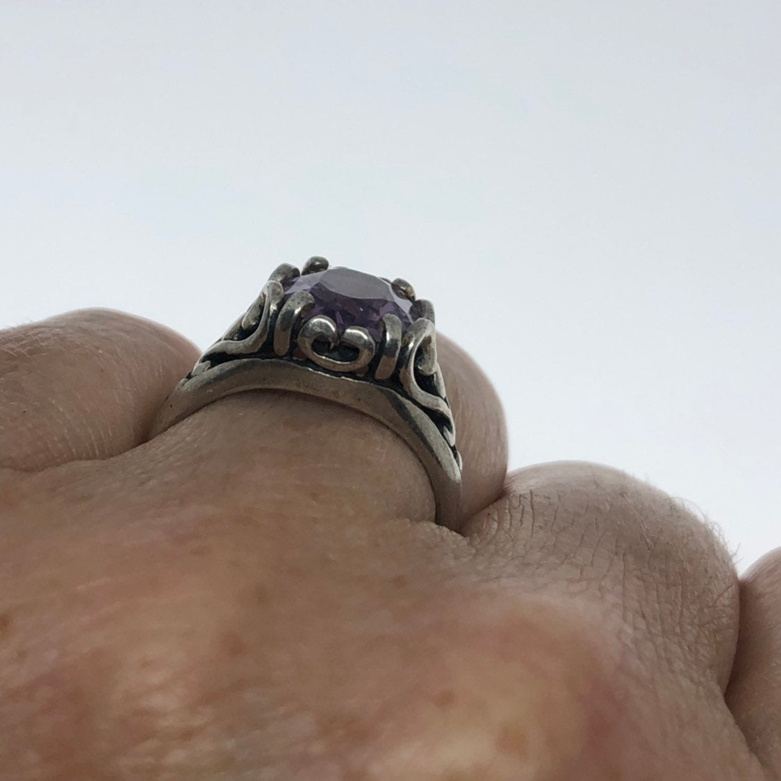 Vintage Handmade Deep Purple Genuine Amethyst Setting 925 Sterling Silver Gothic Ring