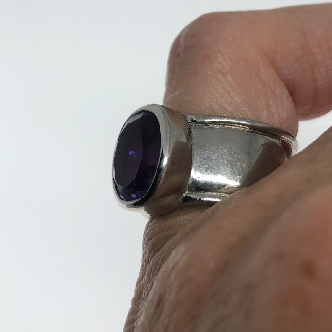 Vintage Handmade Genuine Purple Amethyst Filigree Setting 925 Sterling Silver Gothic Ring