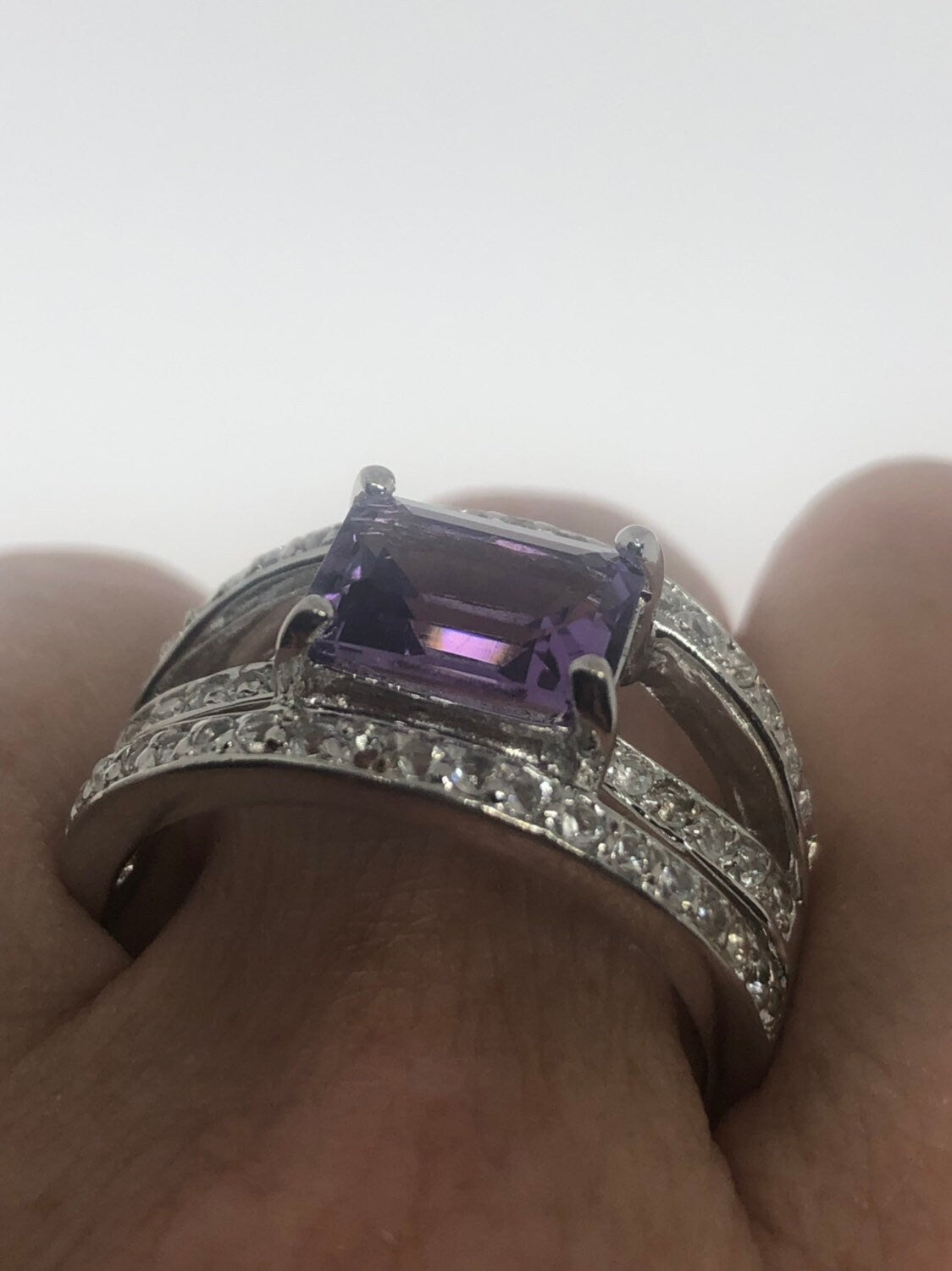 Vintage Handmade Genuine Purple Amethyst Filigree Setting 925 Sterling Silver Gothic Ring