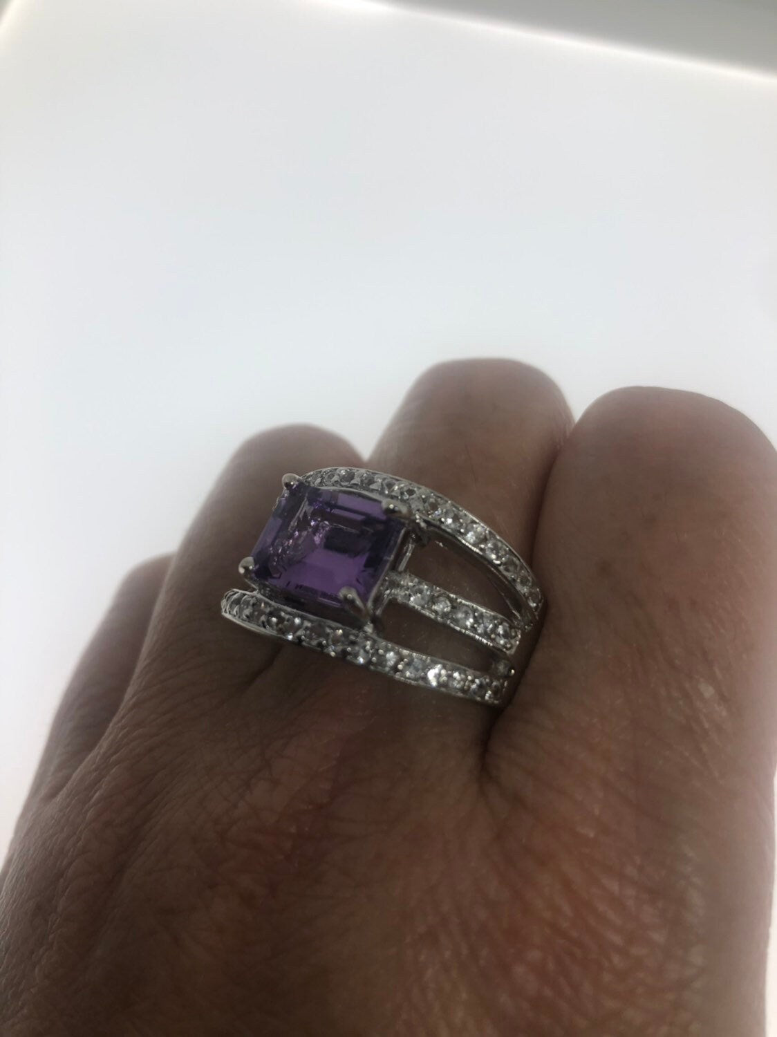 Vintage Handmade Genuine Purple Amethyst Filigree Setting 925 Sterling Silver Gothic Ring