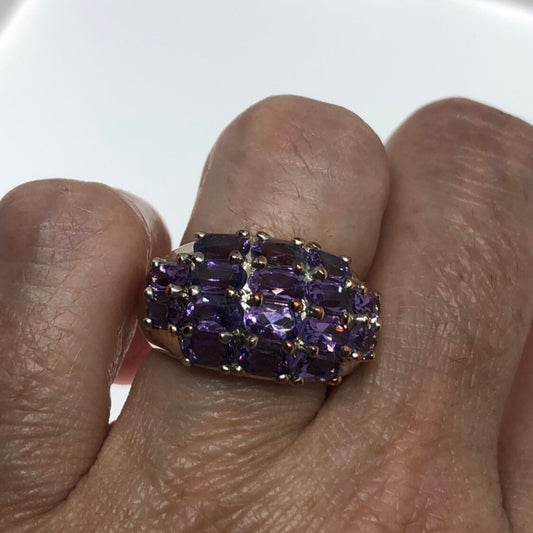 Vintage Handmade Genuine purple Amethyst Filigree setting 925 Sterling Silver gothic Ring