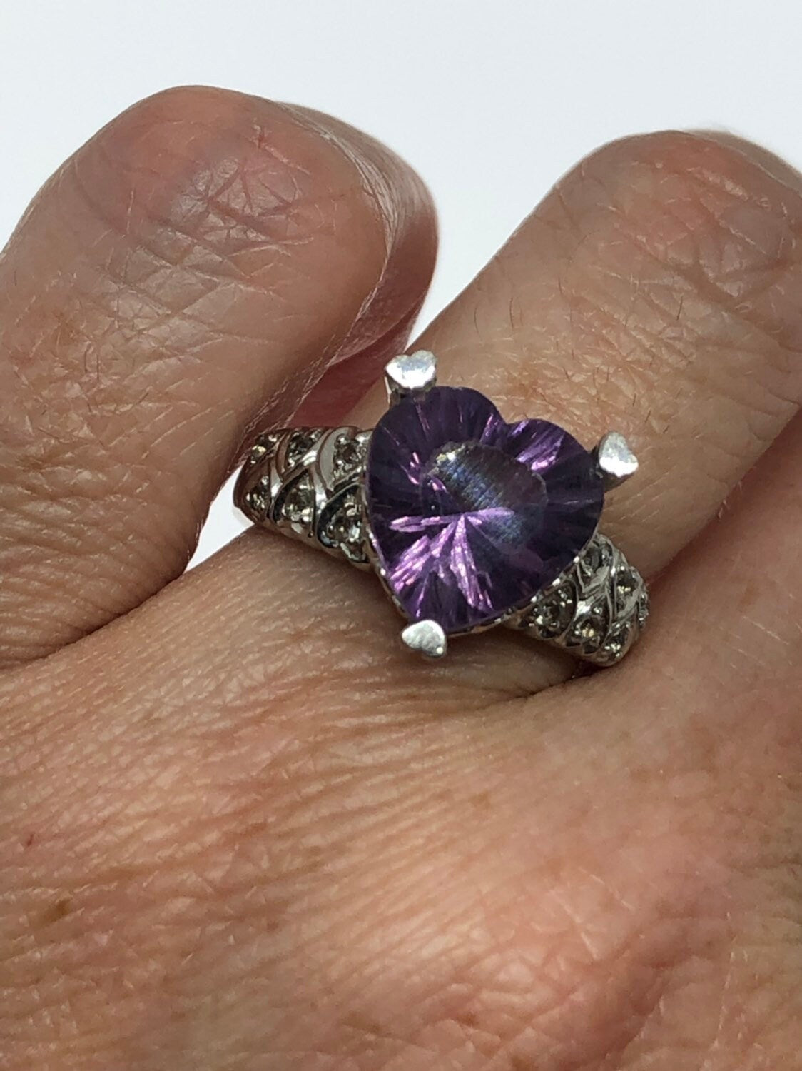 Vintage Handmade Deep Purple Genuine Amethyst Setting 925 Sterling Silver Gothic Ring