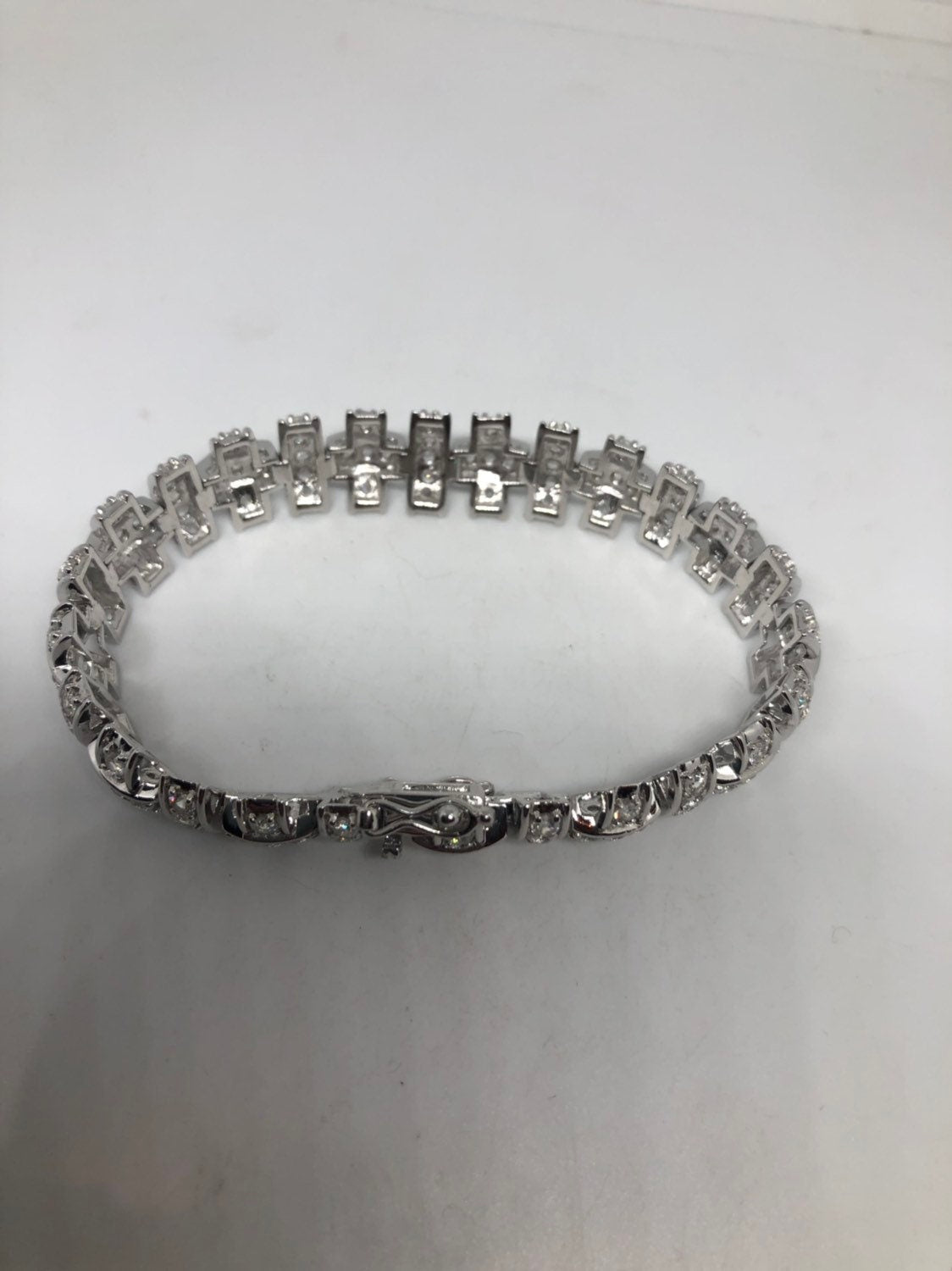 Handmade Genuine White Sapphires 925 Sterling Silver Tennis Bracelet