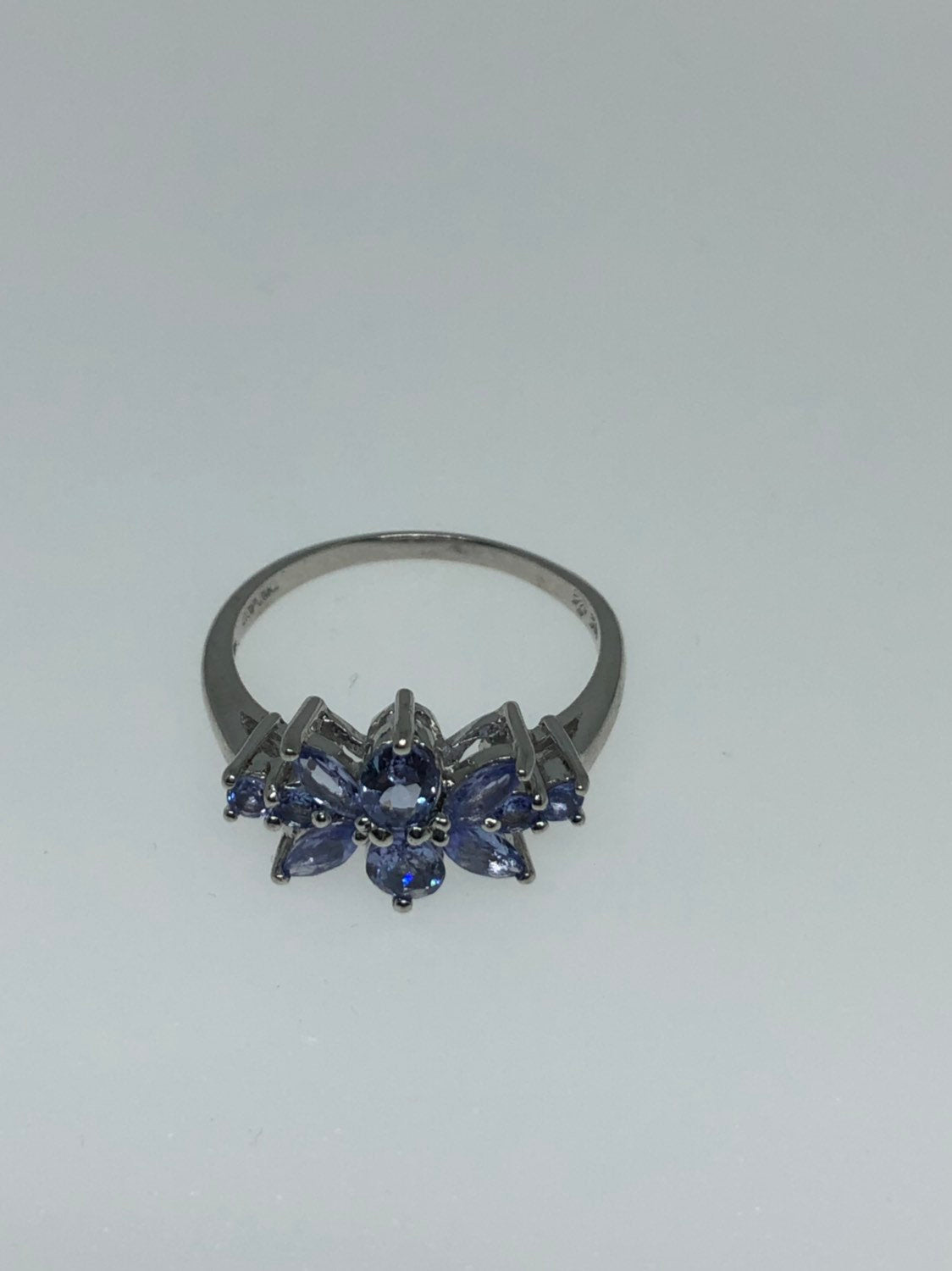 Vintage Handmade Blue Tanzanite Setting 925 Sterling Silver Gothic Ring