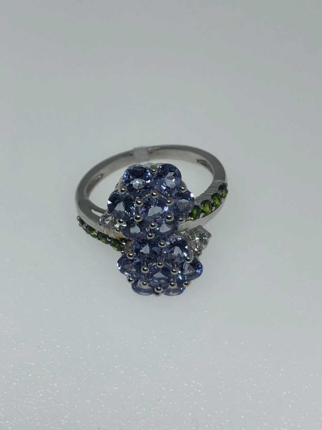 Vintage Handmade Blue Tanzanite Flower 925 Sterling Silver Gothic Ring