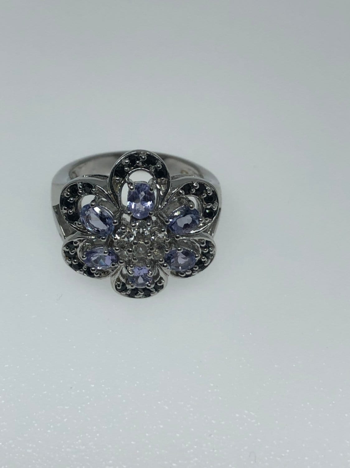 Vintage Handmade Blue Tanzanite Setting 925 Sterling Silver Gothic Ring