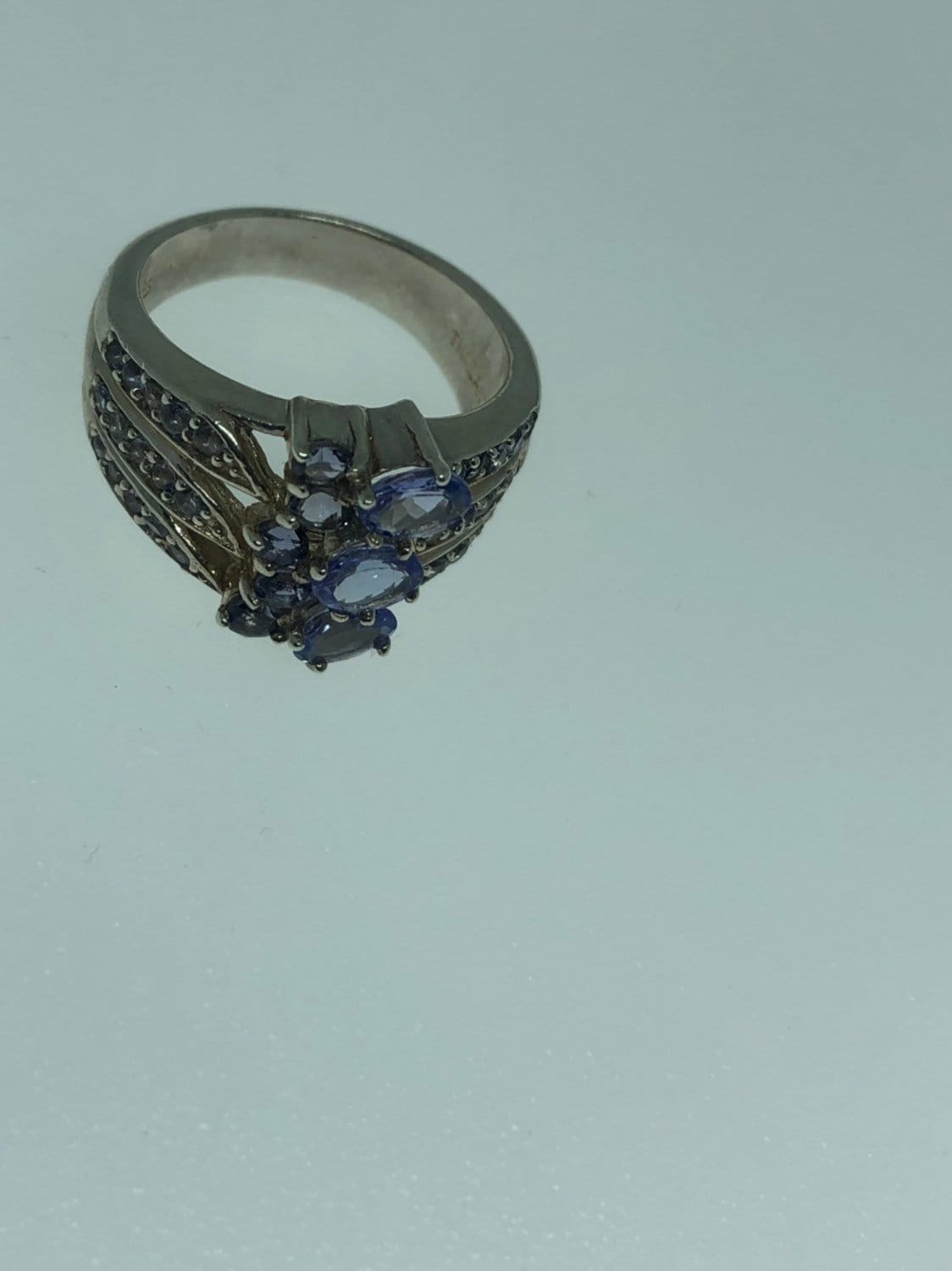 Vintage Handmade Blue Tanzanite and Iolite Setting 925 Sterling Silver Gothic Ring