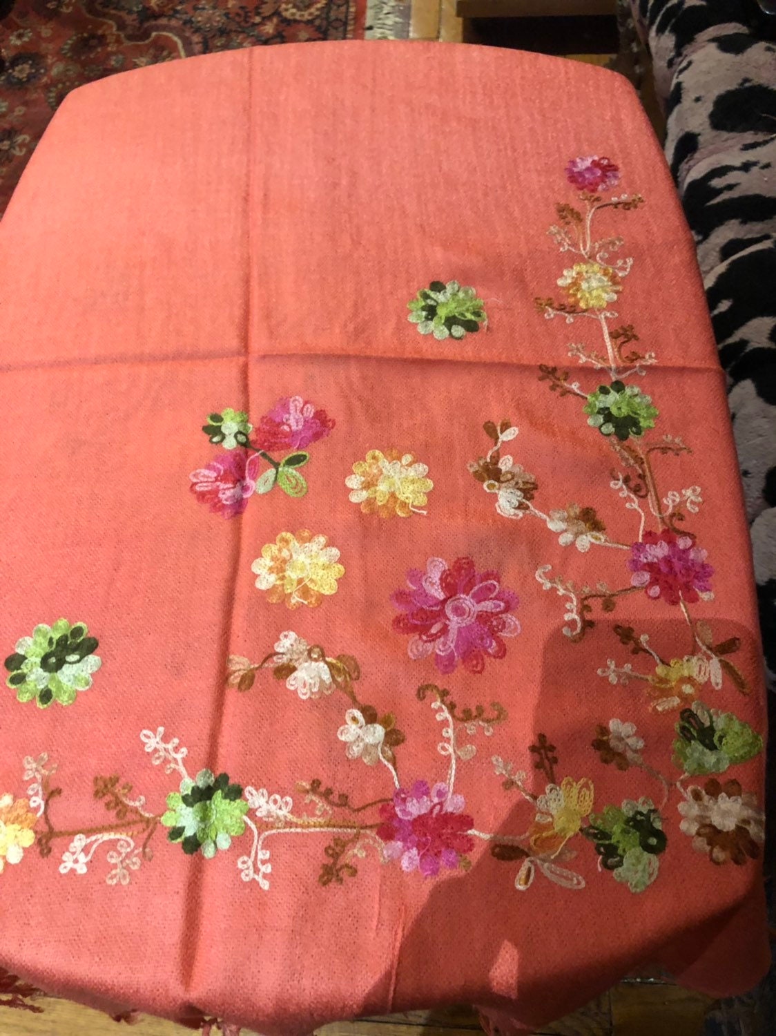 Vintage Styled Colored Floral Pashmina Shawl