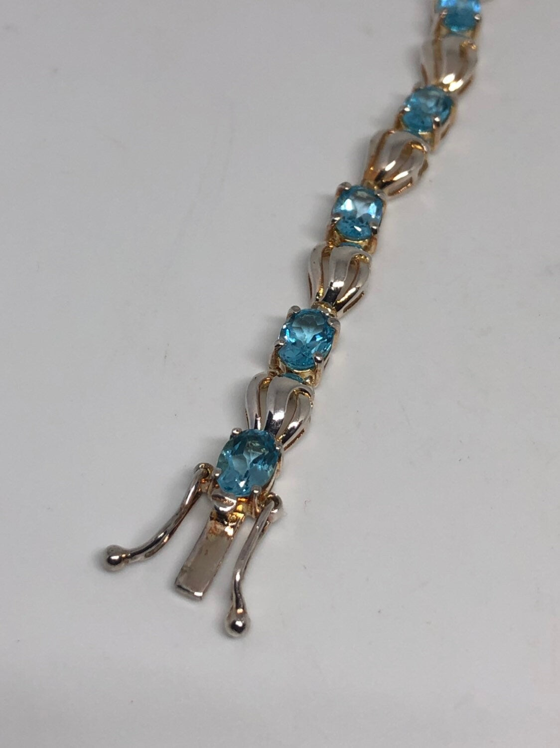 Vintage London Blue Topaz 925 Sterling Silver Tennis Bracelet