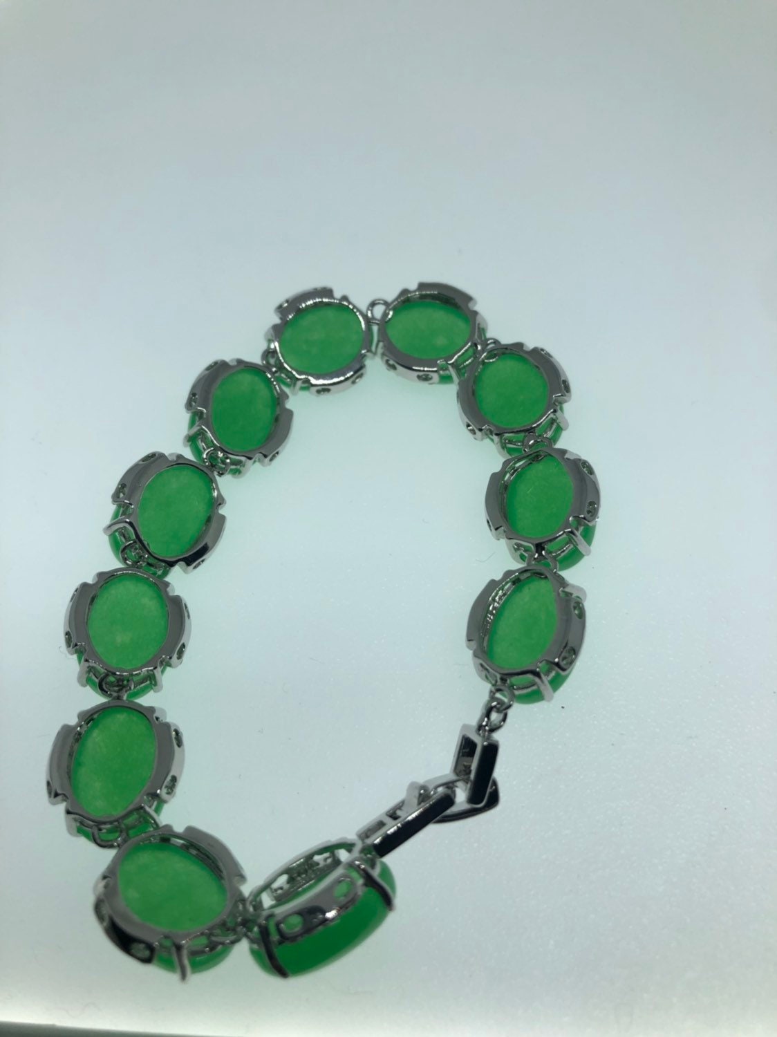 Vintage Green Jade Bracelet Silver White Bronze