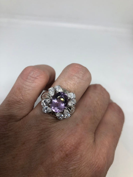 Vintage Handmade Deep Purple Genuine Amethyst Setting 925 Sterling Silver Gothic Ring