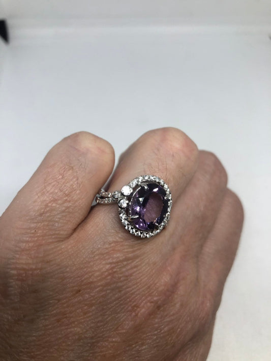 Vintage Handmade Deep Purple Genuine Amethyst Setting 925 Sterling Silver Gothic Ring