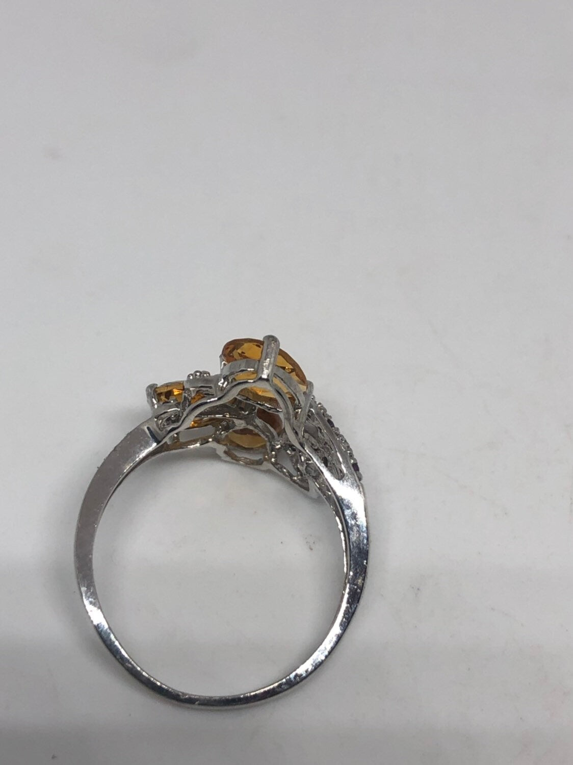 Vintage Gothic Golden Citrine Flower 925 Sterling Silver Ring