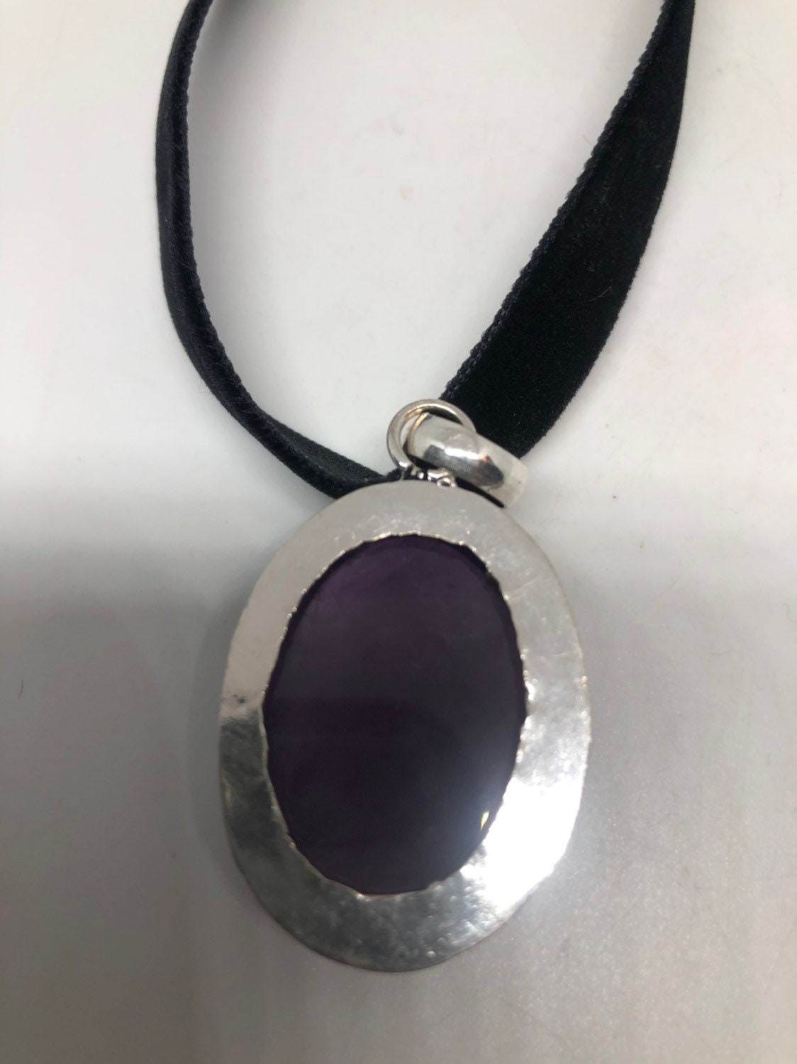 Vintage Amethyst Choker Necklace Bohemian Cabochon Purple Genuine