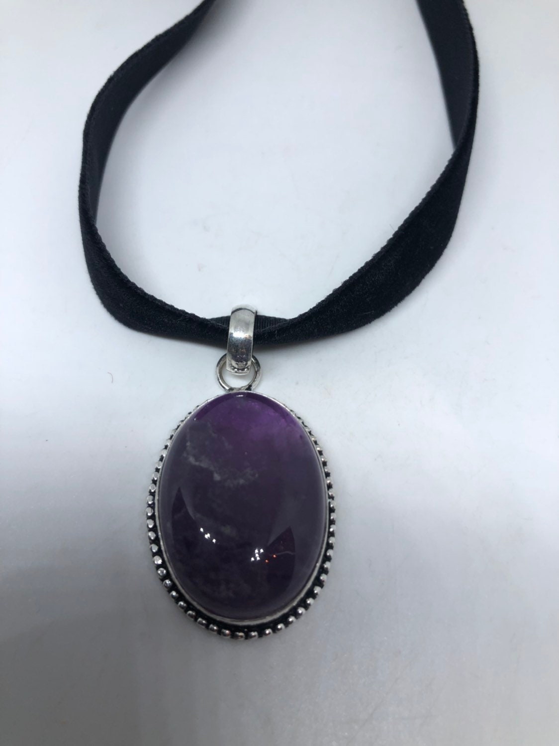 Vintage Amethyst Choker Necklace Bohemian Cabochon Purple Genuine