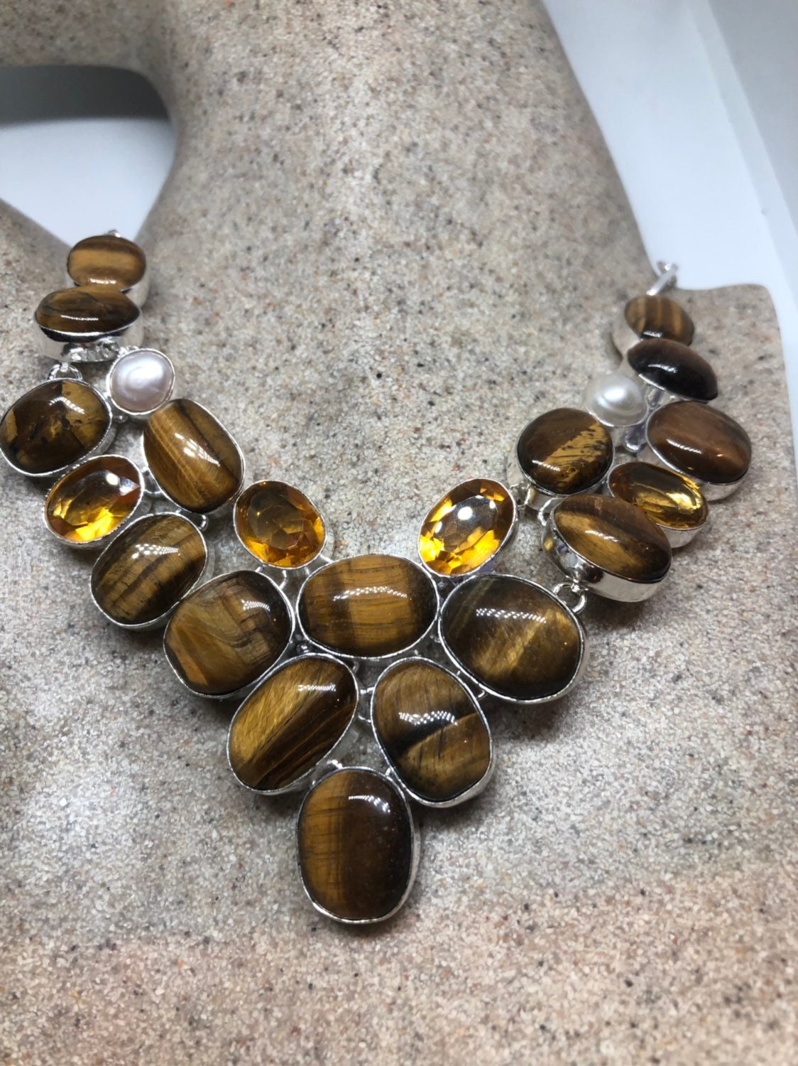 Handmade Turkish Ottoman Styled Silver tigers eye Pendant Necklace