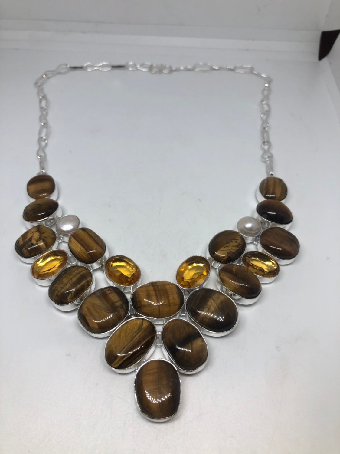 Handmade Turkish Ottoman Styled Silver tigers eye Pendant Necklace