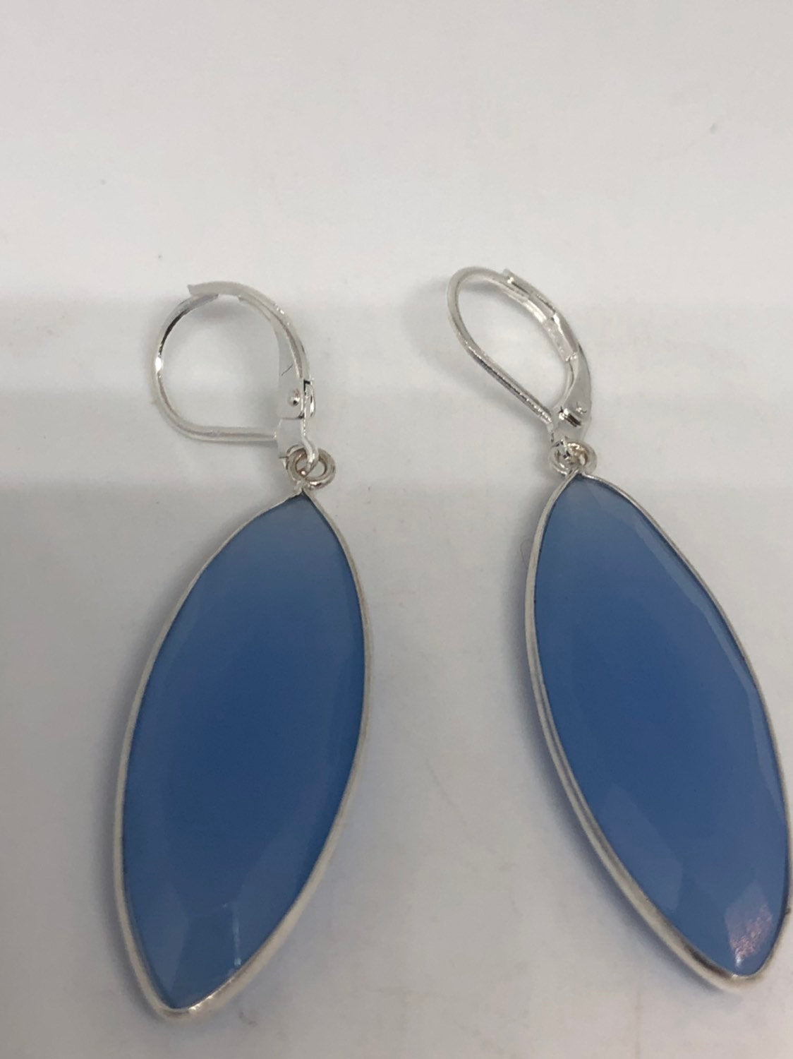 Vintage Blue Chalcedony Gemstone Sterling Silver Lever Back Chandelier Earrings