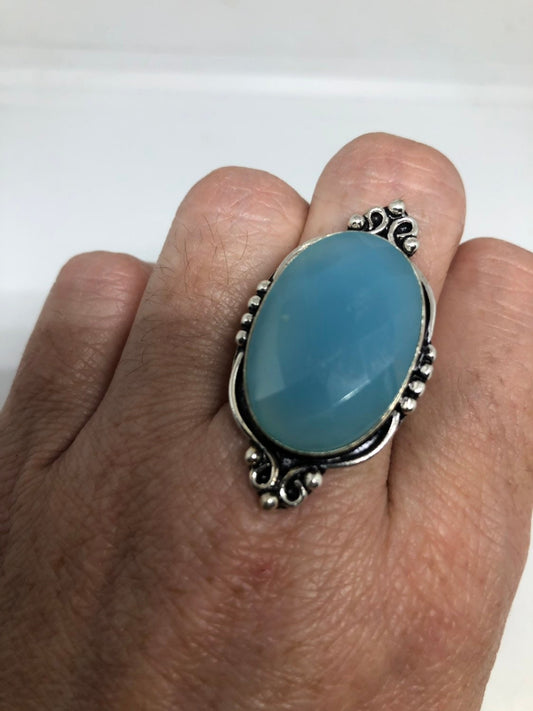 Vintage Blue Chalcedony Ring Statement Cocktail Size 8