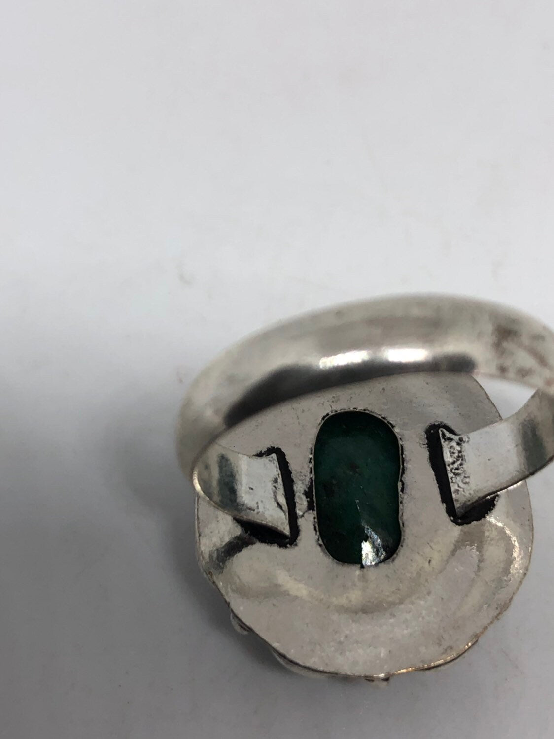 Vintage Green Raw Emerald Silver Bronze Statement Boho Ring