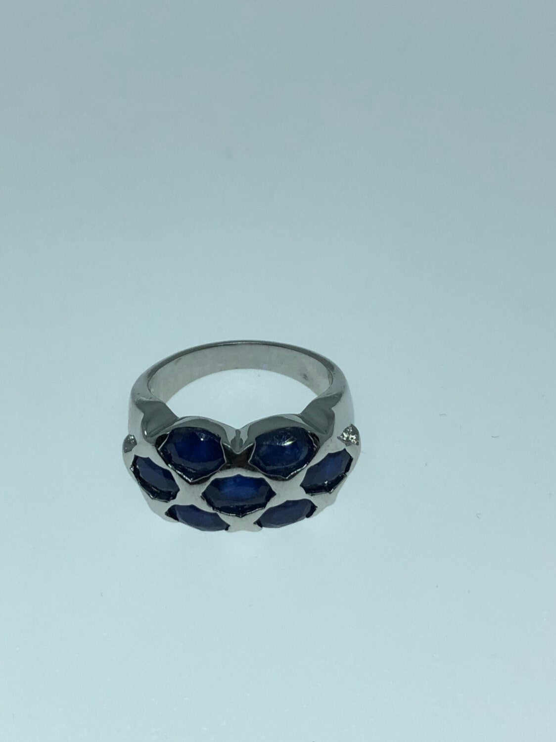 Vintage Handmade Deep Blue Sapphire Setting 925 Sterling Silver Gothic Ring