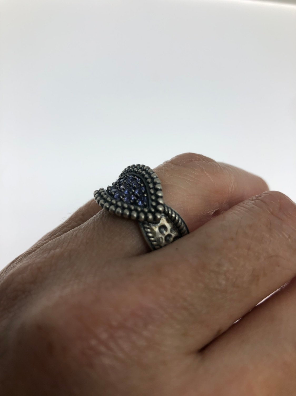 Vintage Handmade Deep Blue Sapphire Setting 925 Sterling Silver Gothic Ring