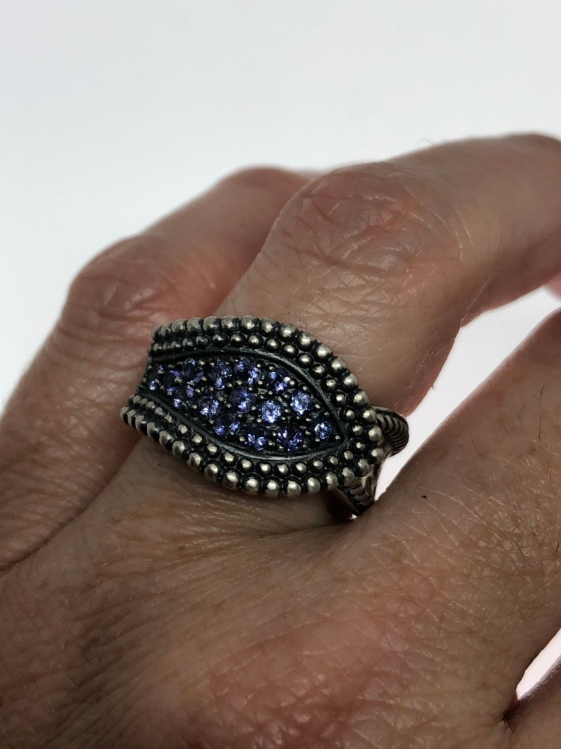 Vintage Handmade Deep Blue Sapphire Setting 925 Sterling Silver Gothic Ring