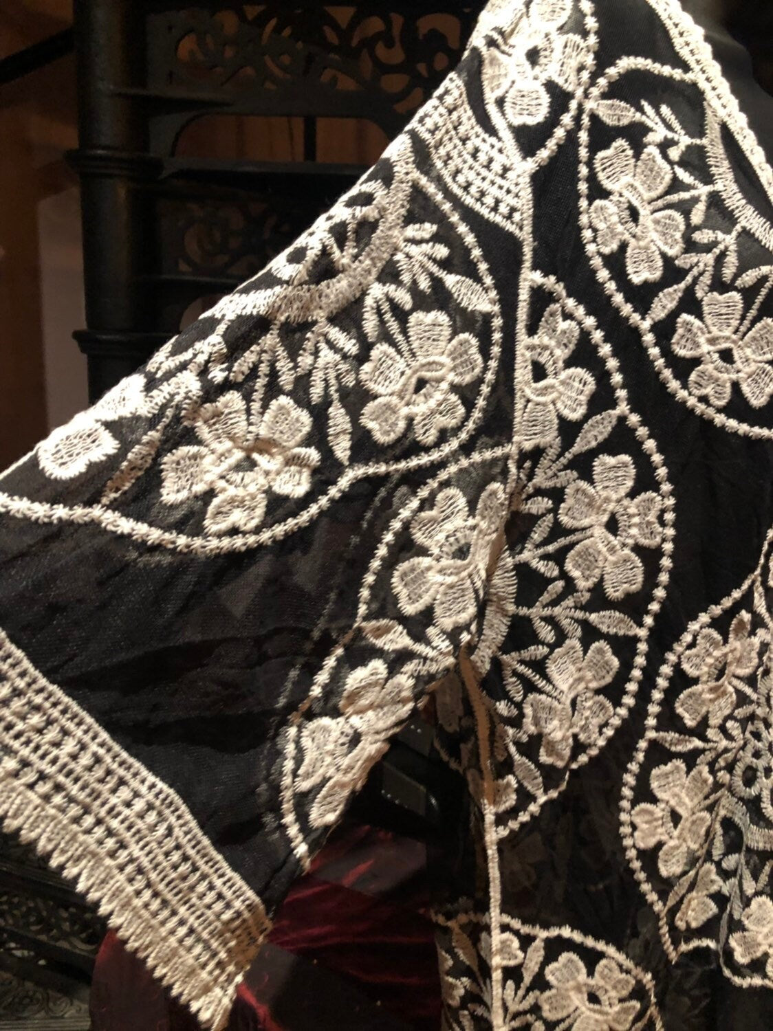 Vintage Style Black ivory Embroidered kimono jacket
