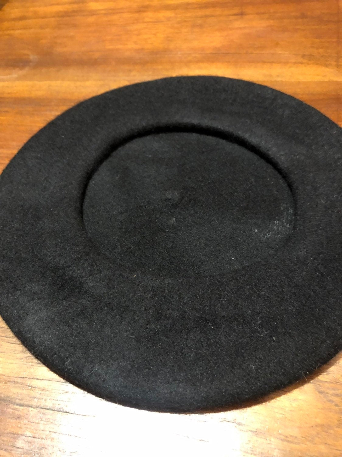 Vintage Black Wool Felt 10 in Beret Hat