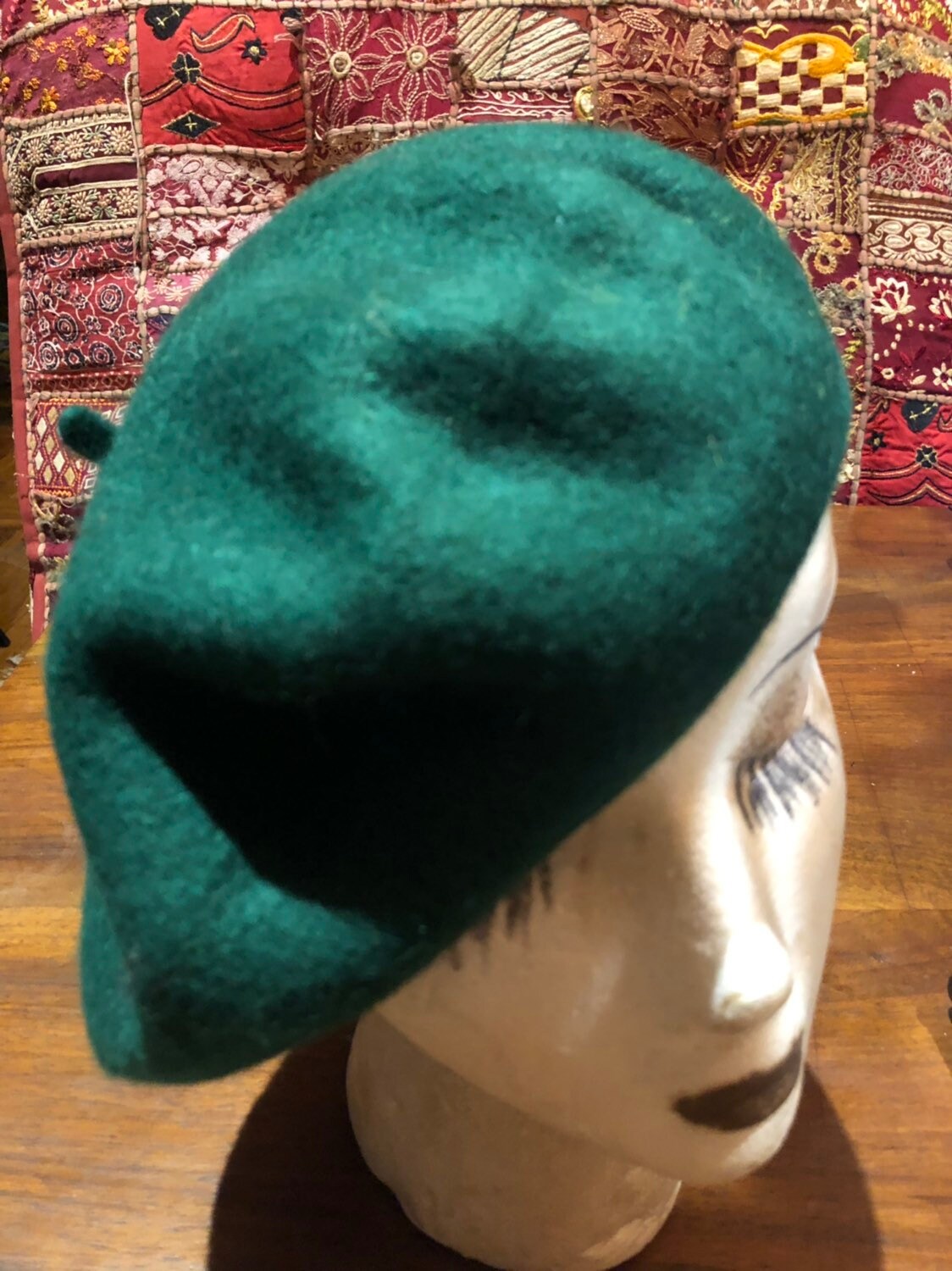 Vintage Green Wool Felt 10 in Beret Hat