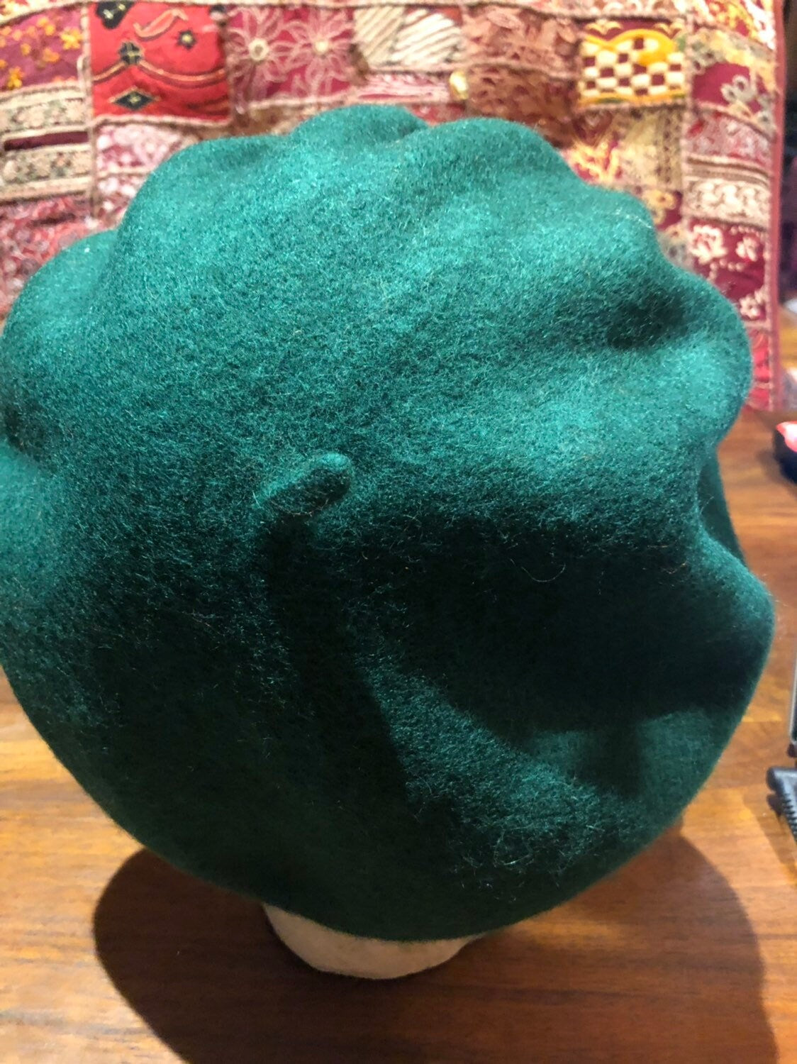 Vintage Green Wool Felt 10 in Beret Hat