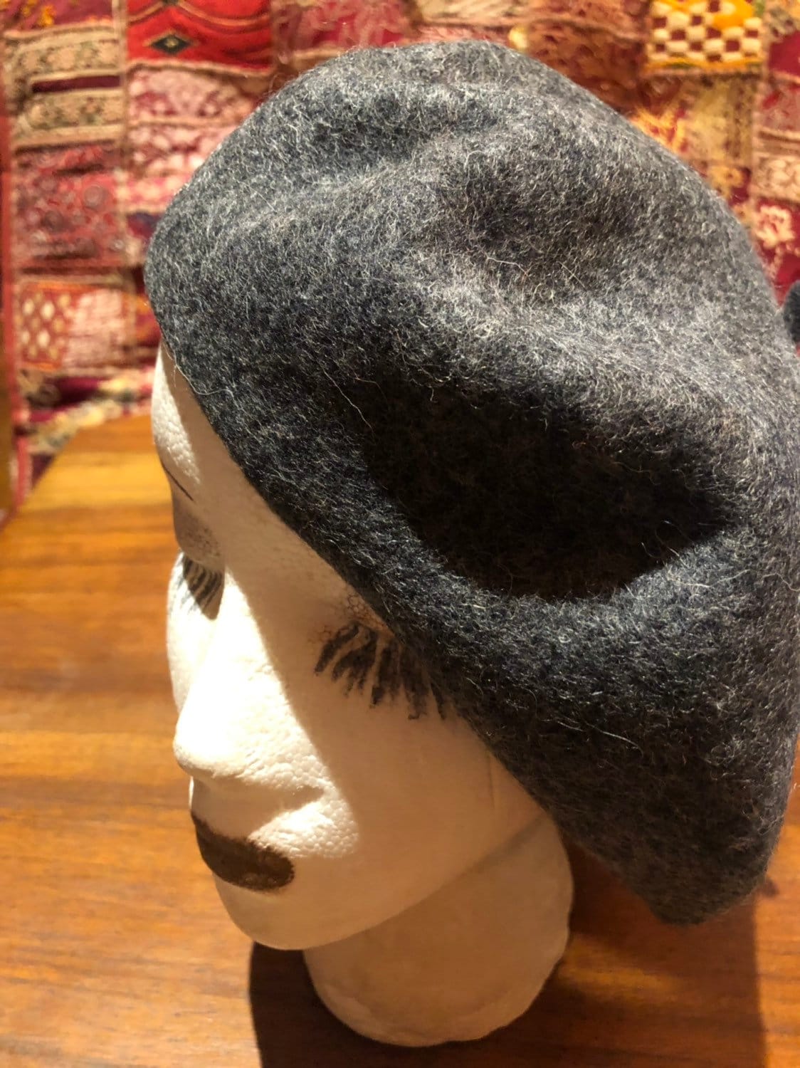 Vintage gray Wool Felt 10 in Beret Hat