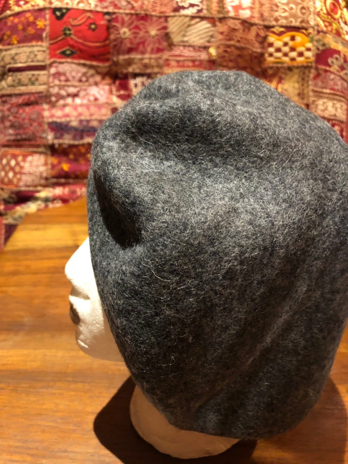 Vintage gray Wool Felt 11 in Beret Hat