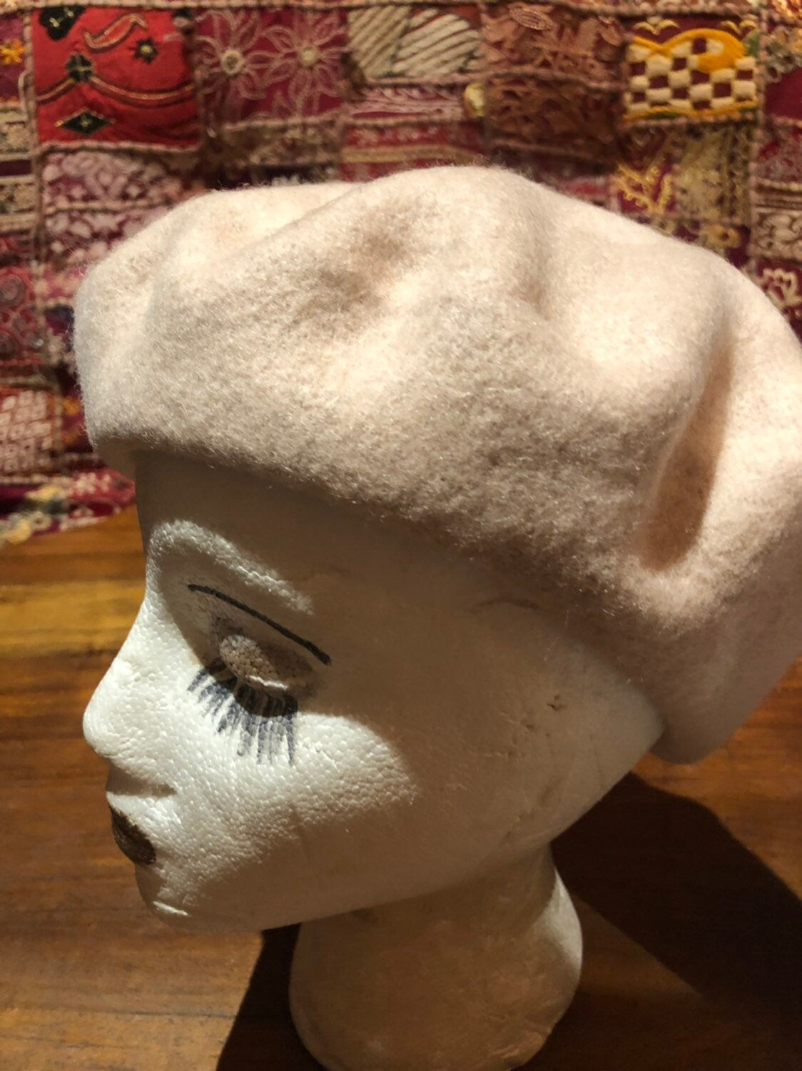 Vintage ivory Wool Felt 10 in Beret Hat