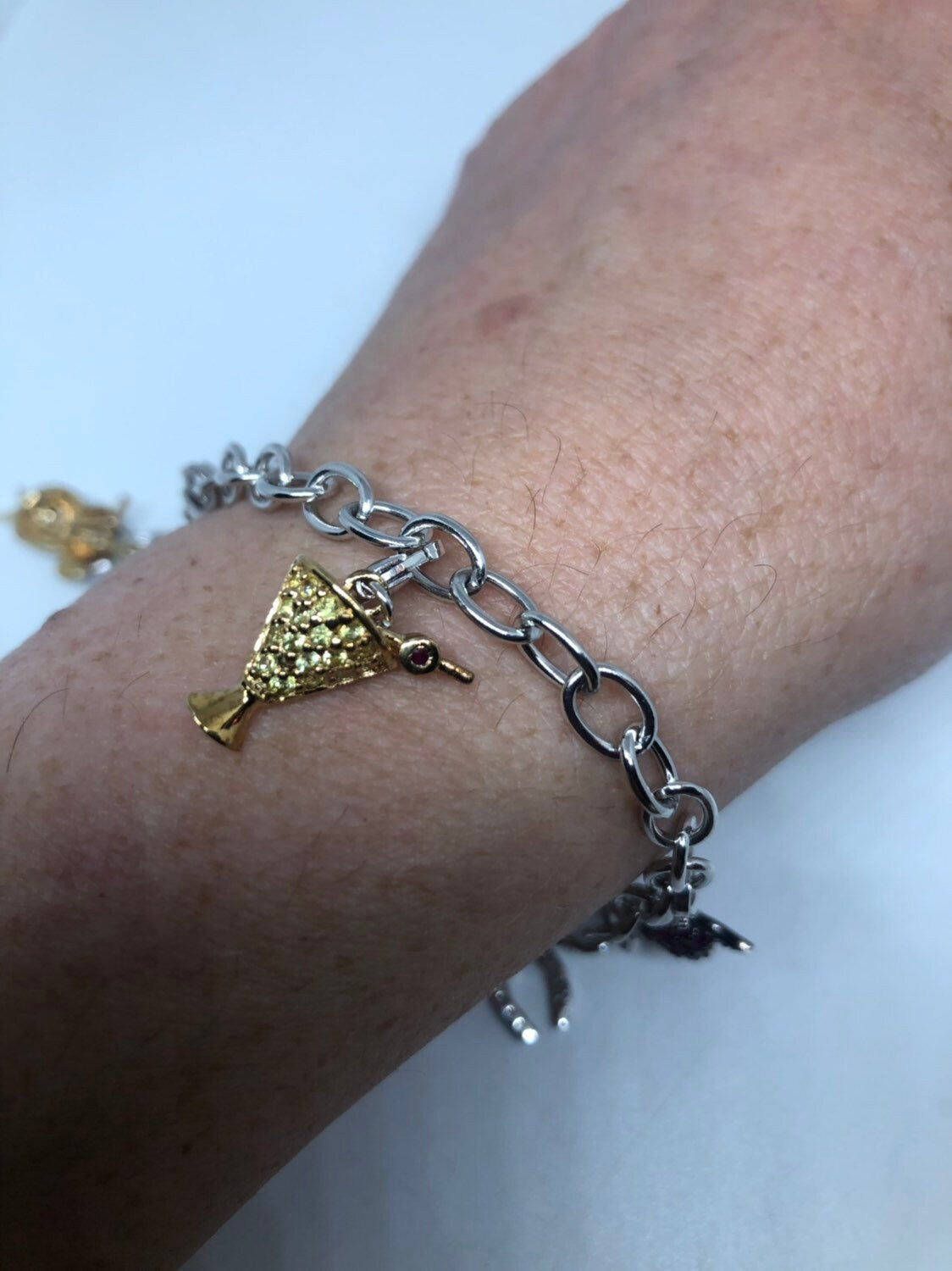 Vintage 925 Sterling Silver Chain Link Charm Bracelet