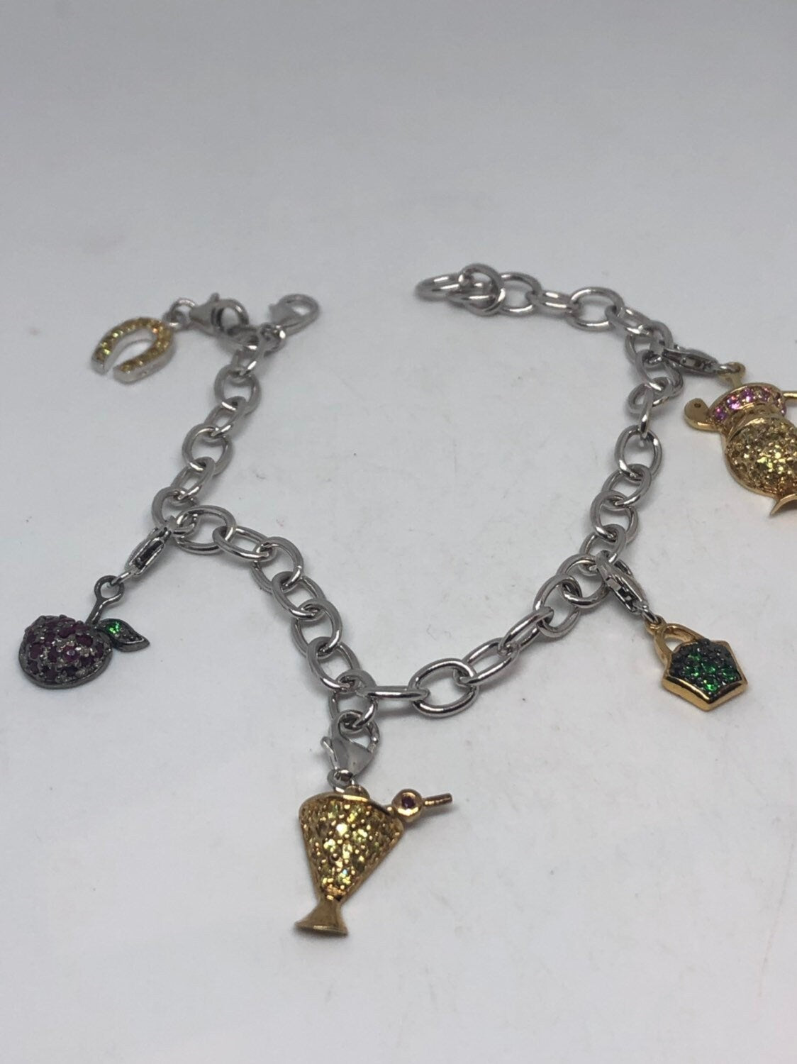 Vintage 925 Sterling Silver Chain Link Charm Bracelet