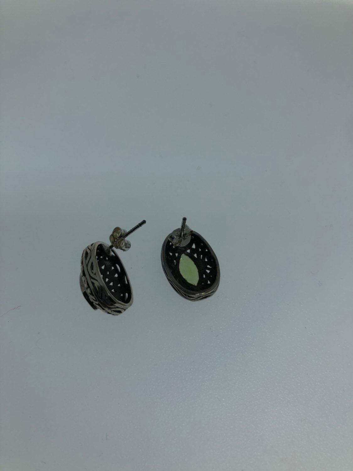 Vintage Handmade Sterling Silver Genuine Green Peridot post button Earrings