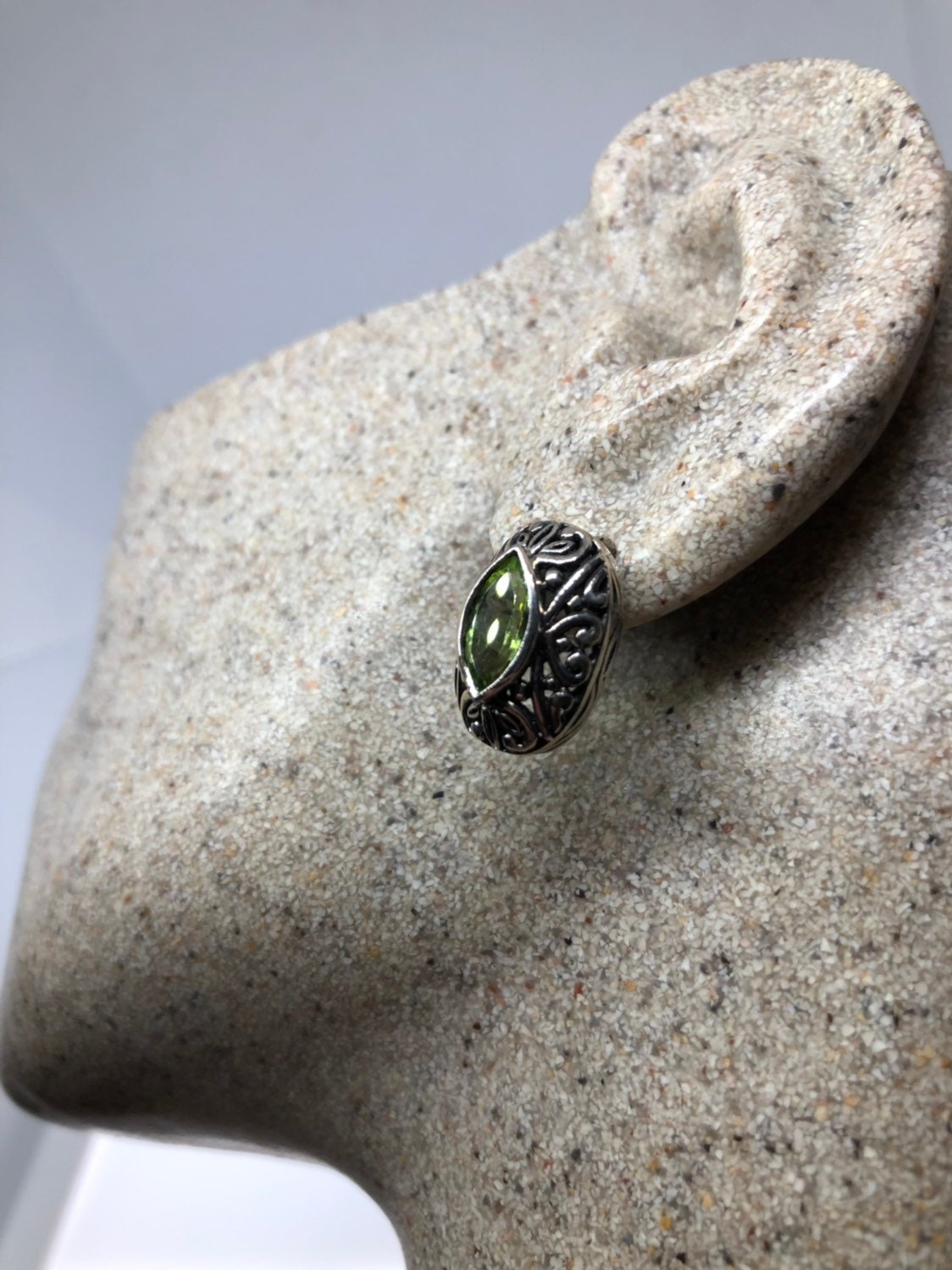 Vintage Handmade Sterling Silver Genuine Green Peridot post button Earrings