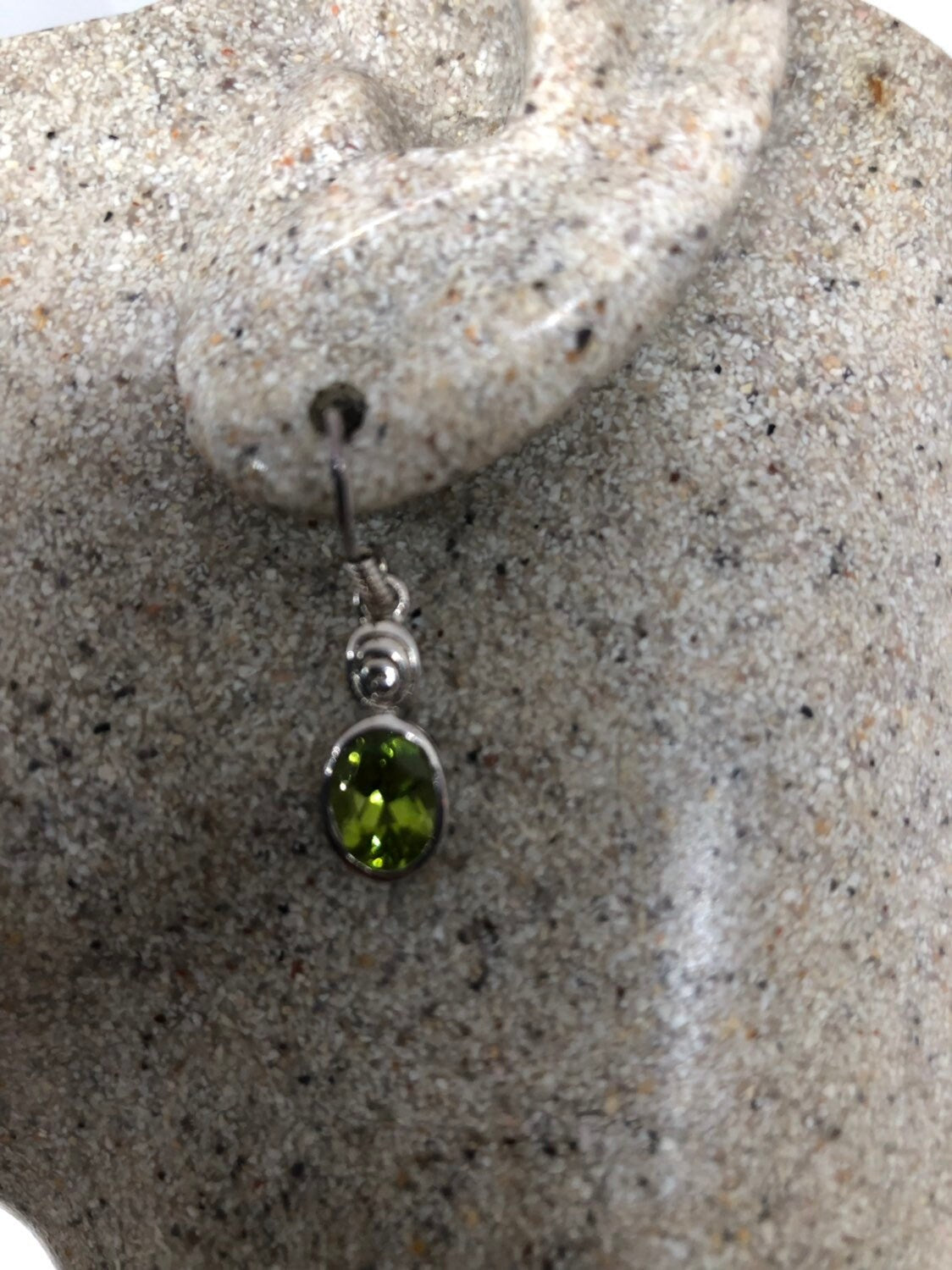 Vintage Handmade Sterling Silver Genuine Green Peridot drop Earrings