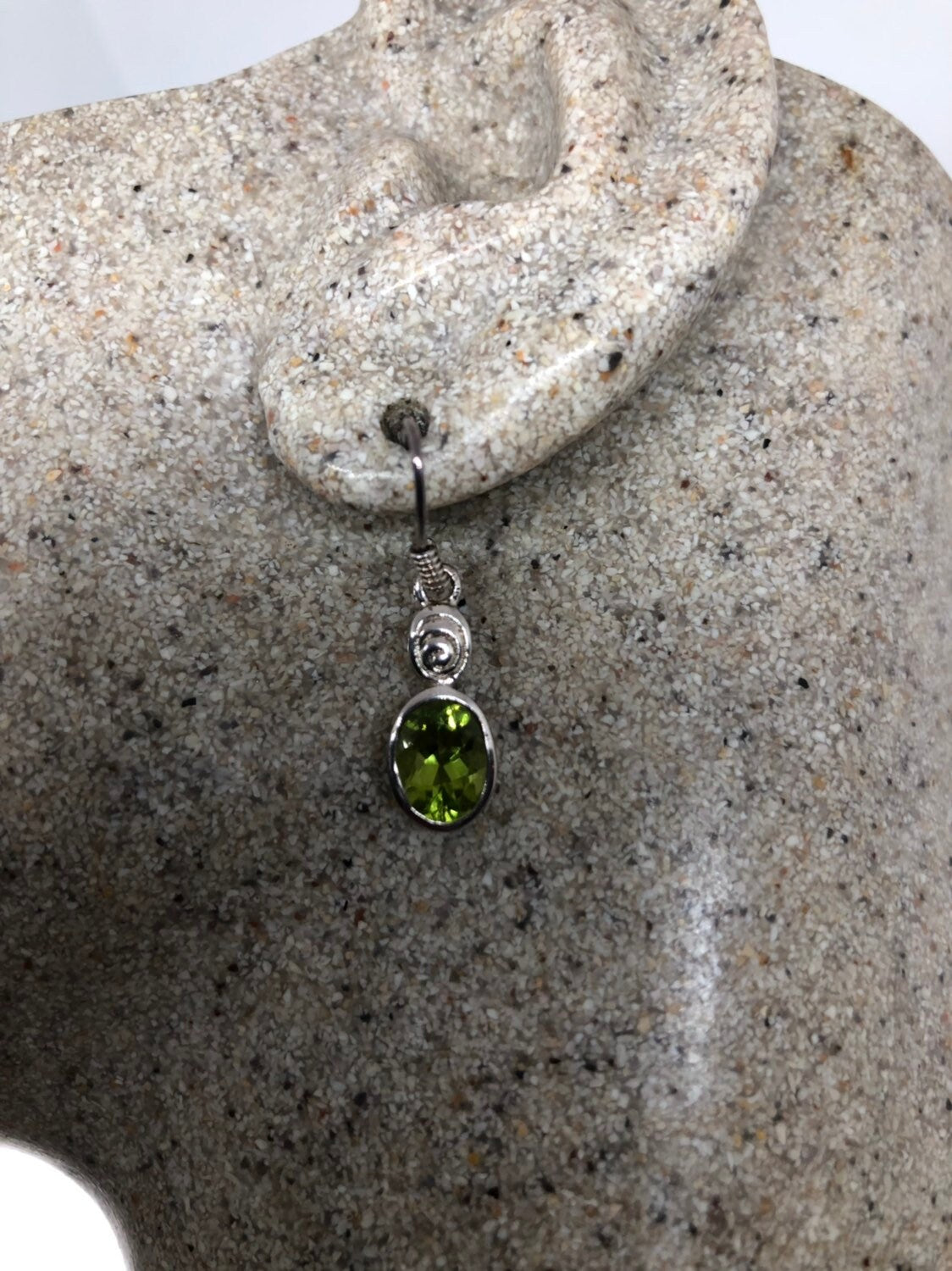 Vintage Handmade Sterling Silver Genuine Green Peridot drop Earrings