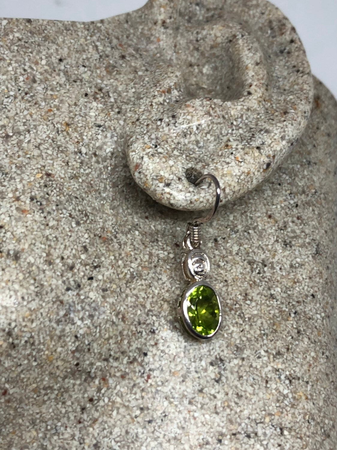 Vintage Handmade Sterling Silver Genuine Green Peridot drop Earrings