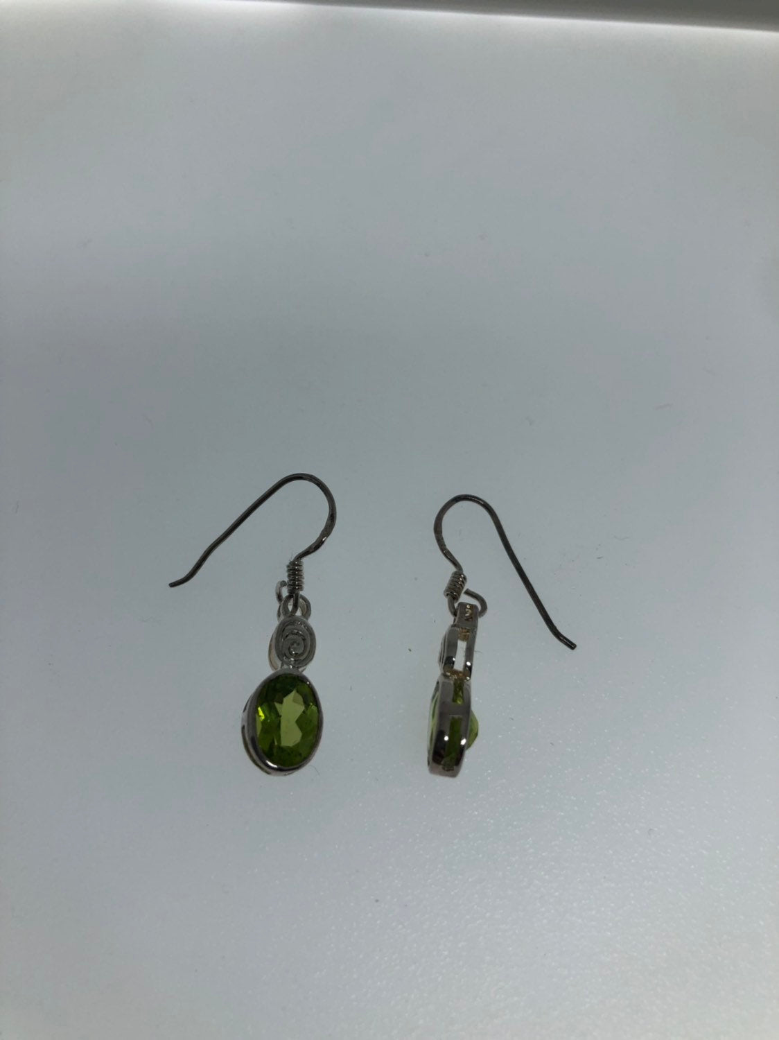 Vintage Handmade Sterling Silver Genuine Green Peridot drop Earrings