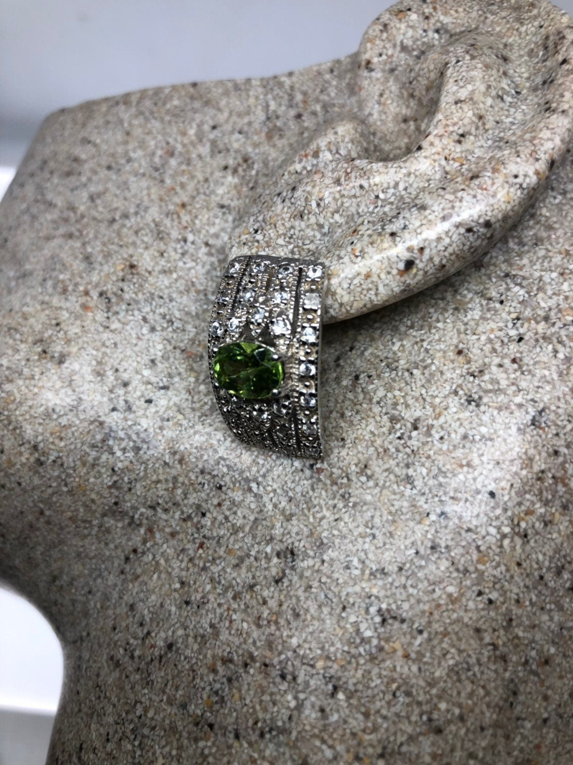 Vintage Handmade Sterling Silver Genuine Green Peridot and White Sapphire Earrings