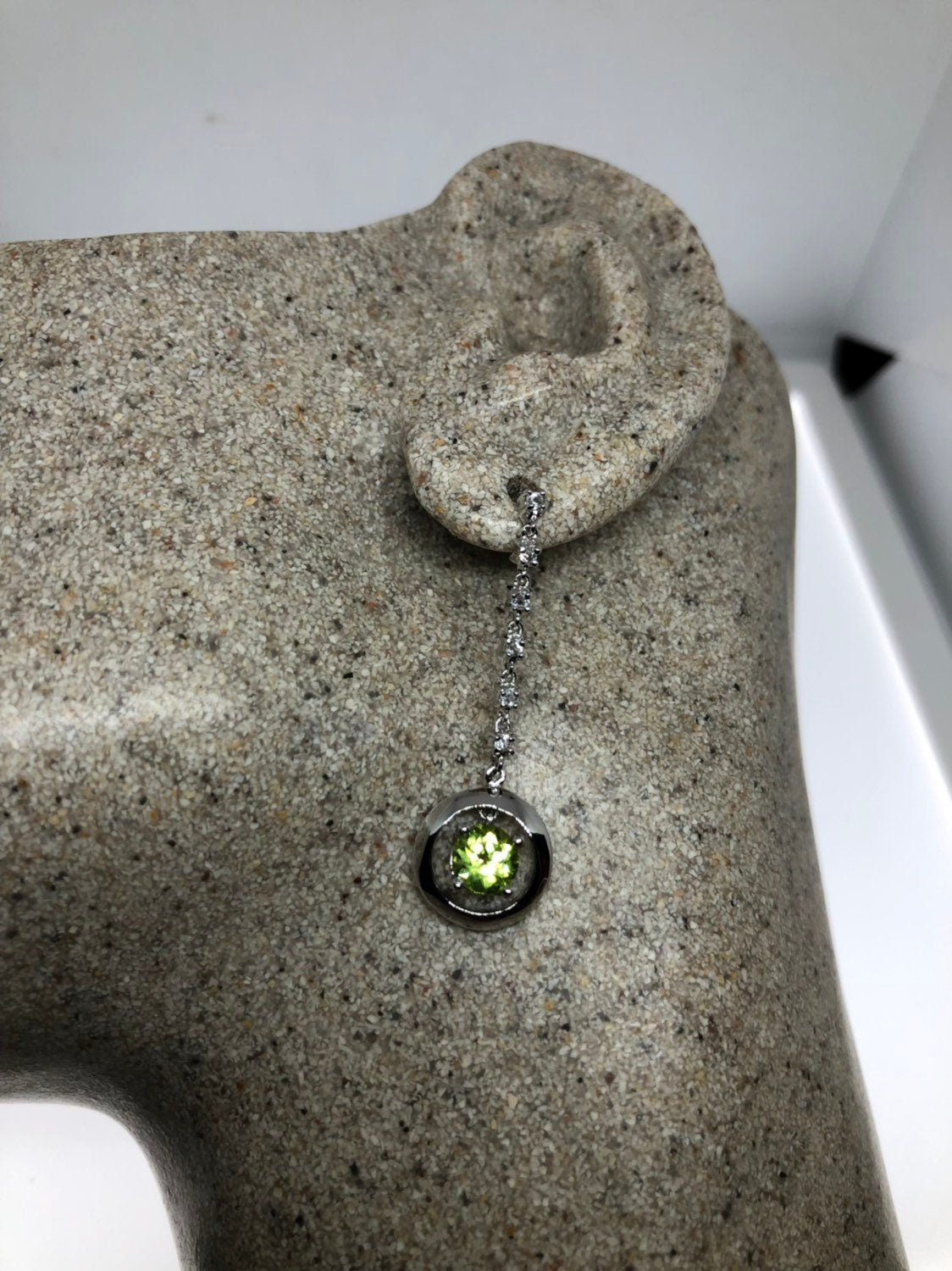 Vintage Handmade Sterling Silver Genuine Green Peridot and White Sapphire Earrings